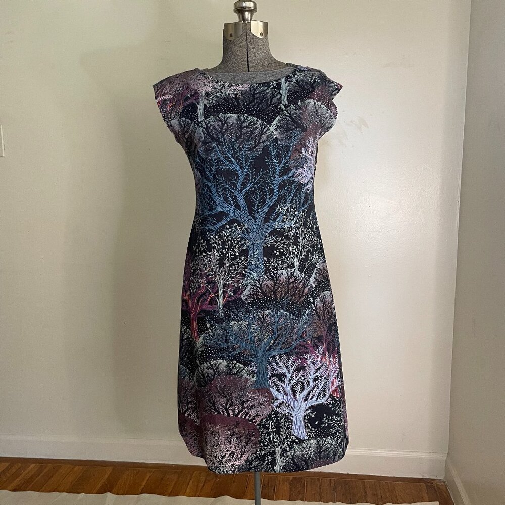 Sharon London bodycon moody forest print dress, size medium